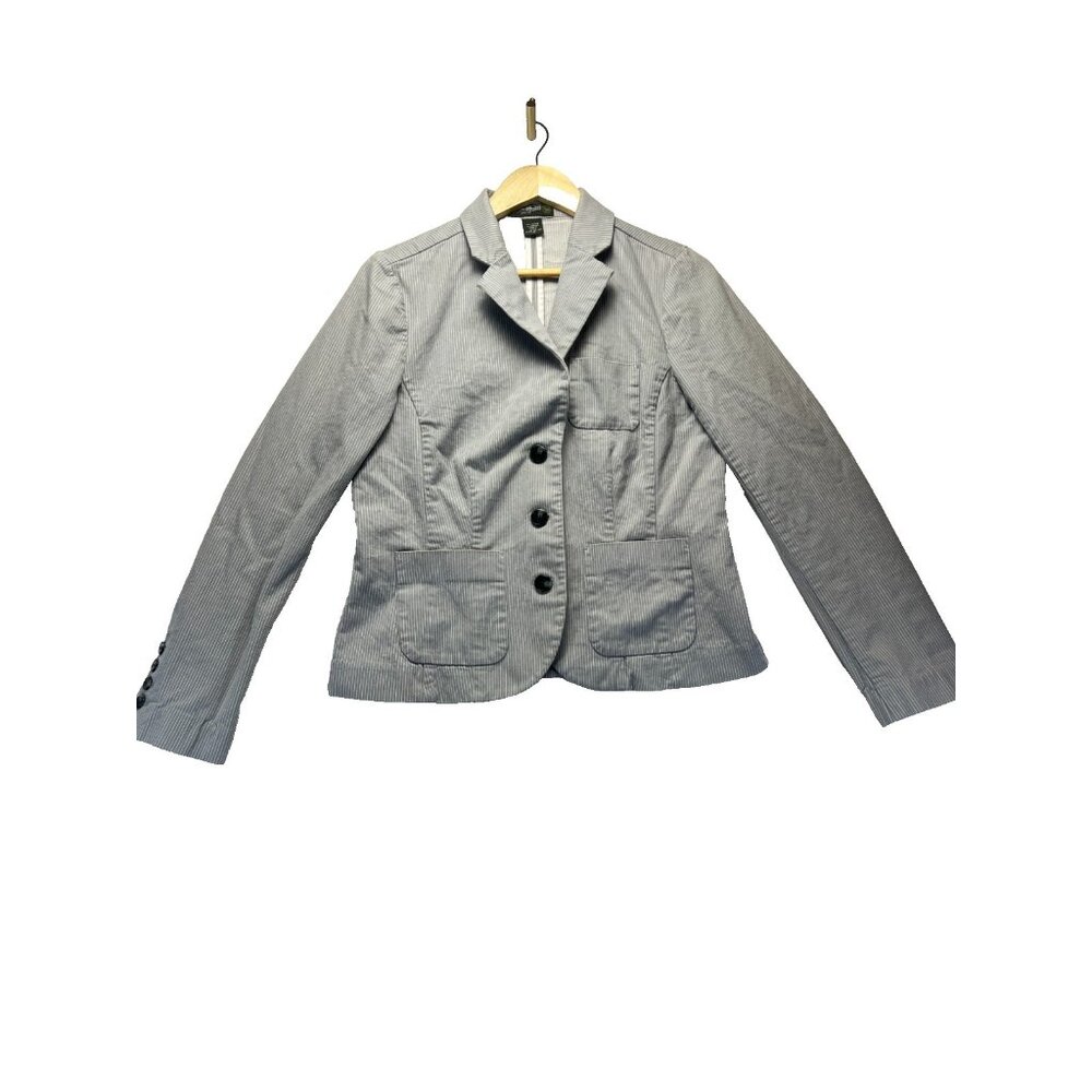 Eddie Bauer Women’s Cotton Gray Blazer White Pinstripe Stretch Jacket Size 12